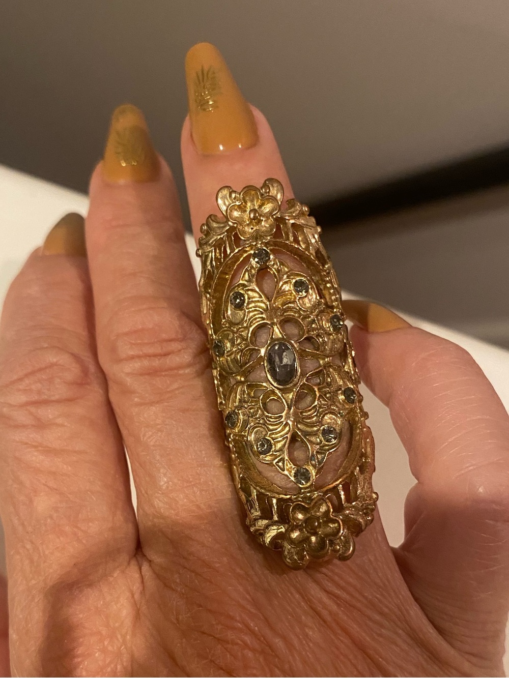 Golden embellished filigree statement Ring size 6